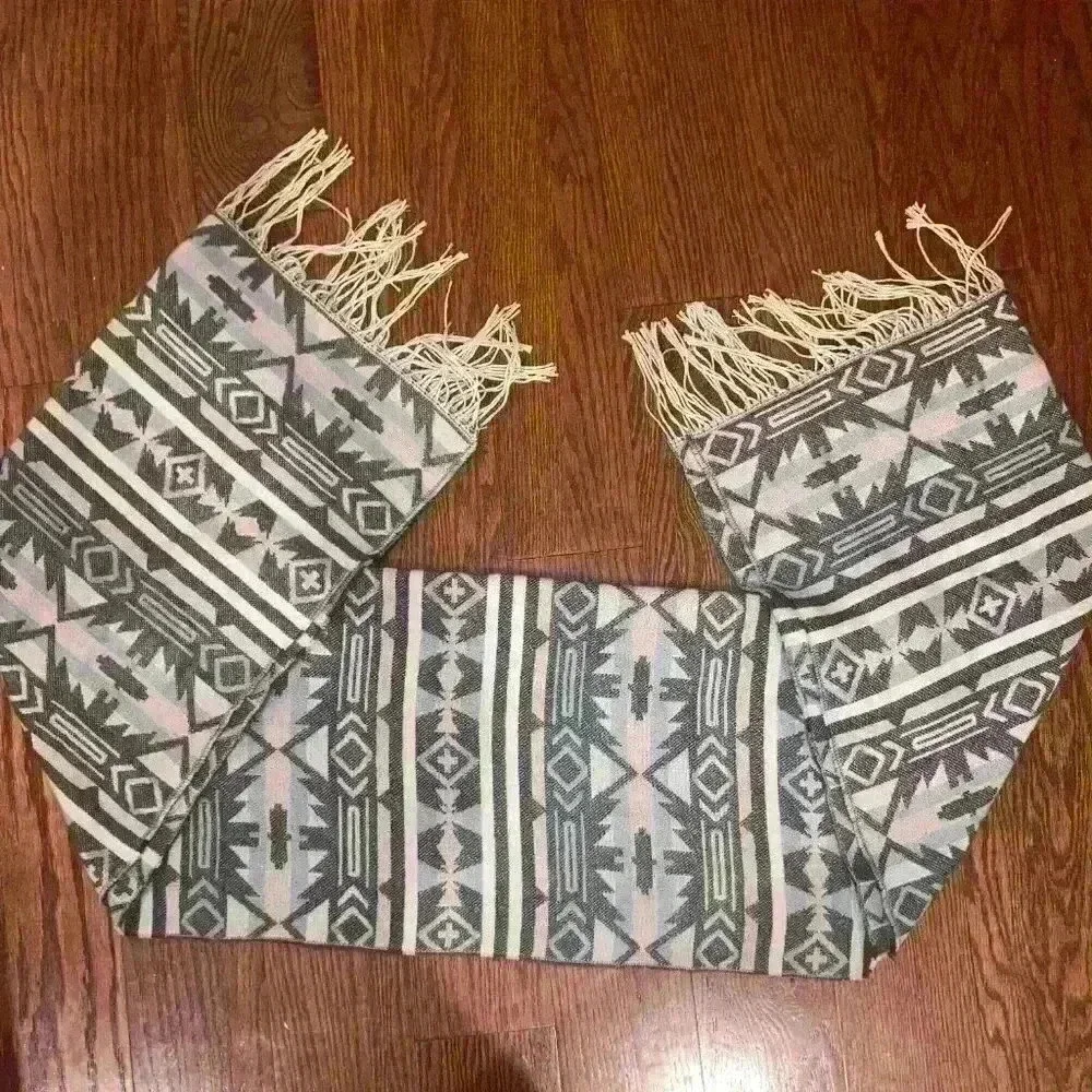 Scarf Shoulder Wrap with Fringe Muted Pastels Aztec